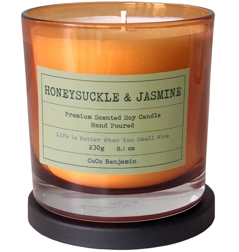 CoCo Benjamin 100% Soy, Highly Scented, Hand Poured Soy Candle (Honeysuckle & Jasmine) - Image 1